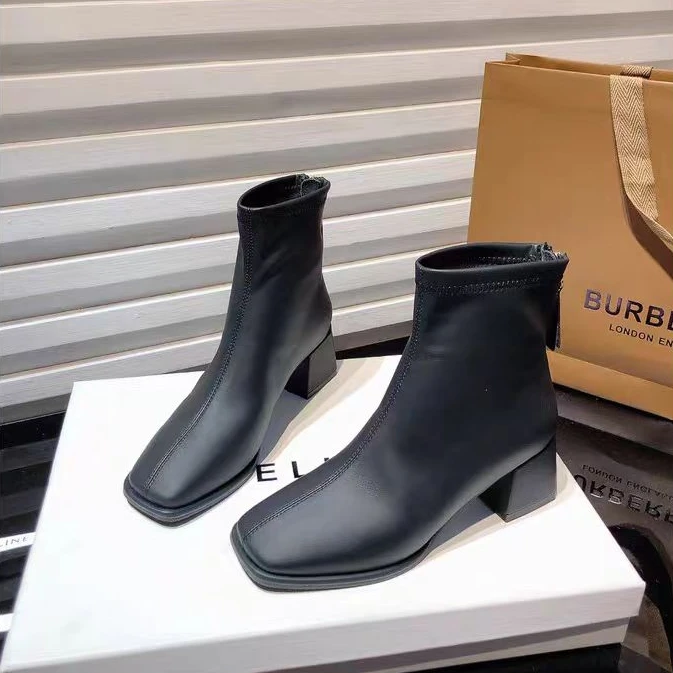 M198-1  新款秋冬时尚粗跟方头气质短靴加绒