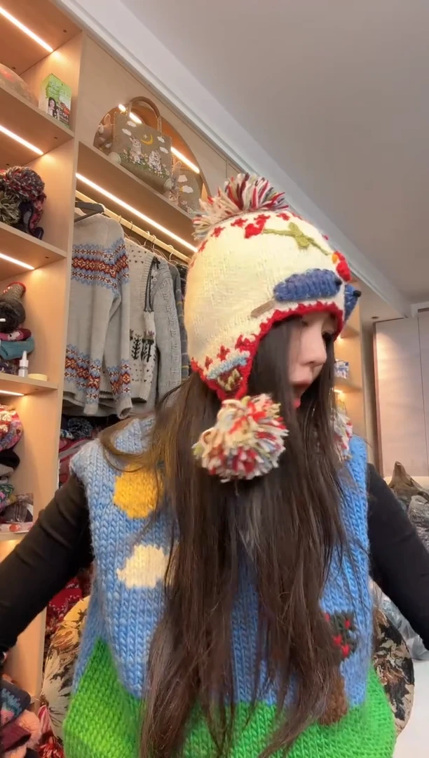 羊毛白色护耳帽