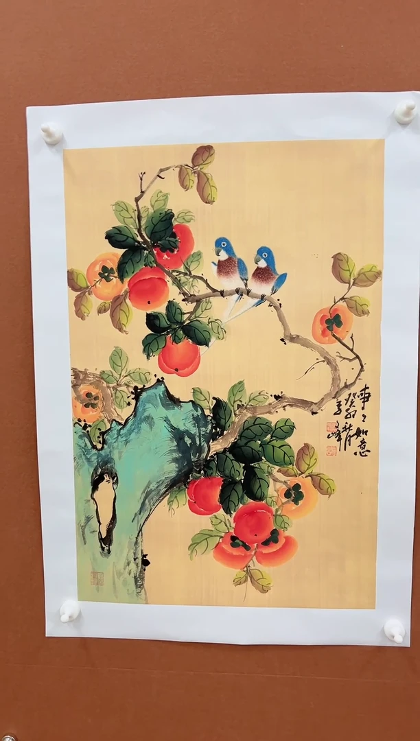 国画李文峰四尺三开仿古花鸟
