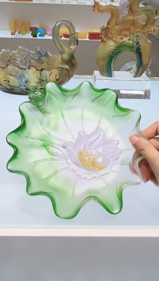 手工艺品琉璃古法琉璃中号荷花果盘