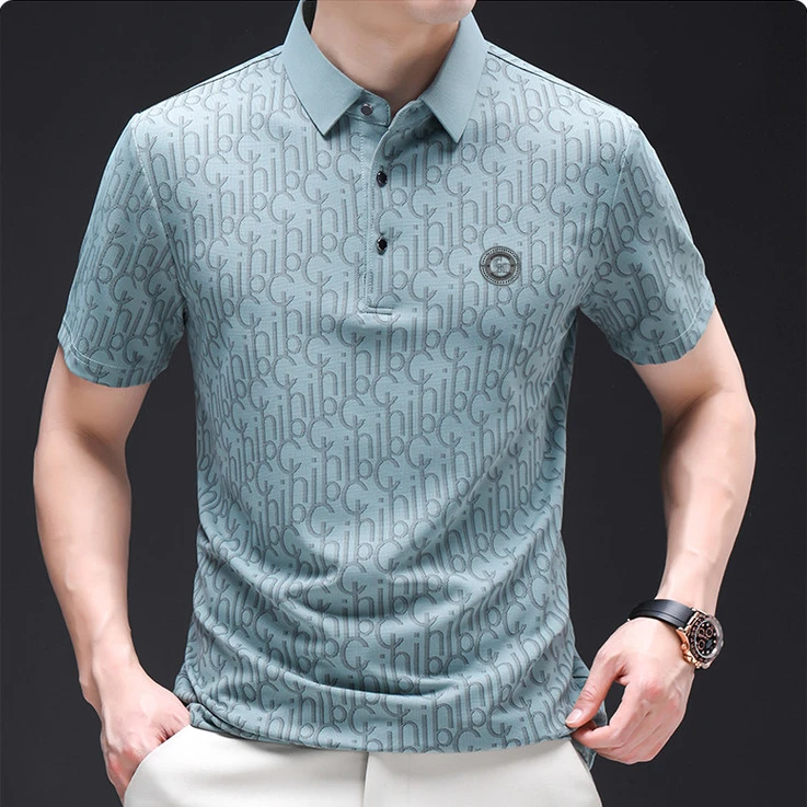 潮流夏季男士短袖T恤满印字母新款休闲半袖商务翻领POLO衫薄款
