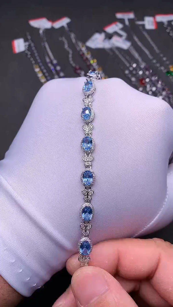 【闪购商品】海蓝宝石手链银S925镶嵌.......