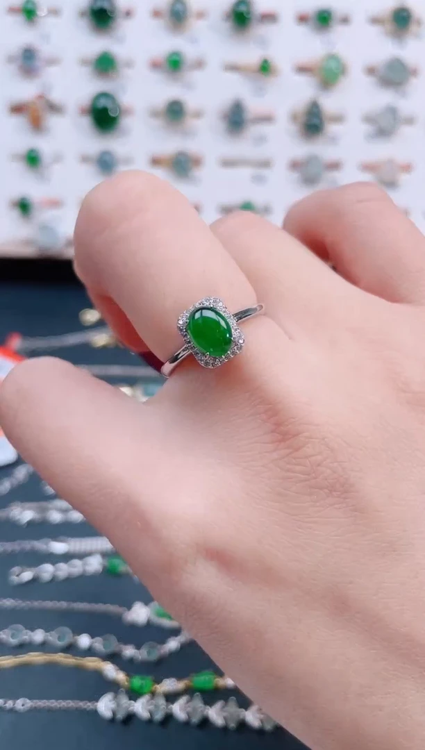 银S925镶嵌戒指翡翠天然翡翠