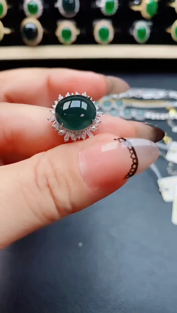 翡翠戒指银S925镶嵌5805