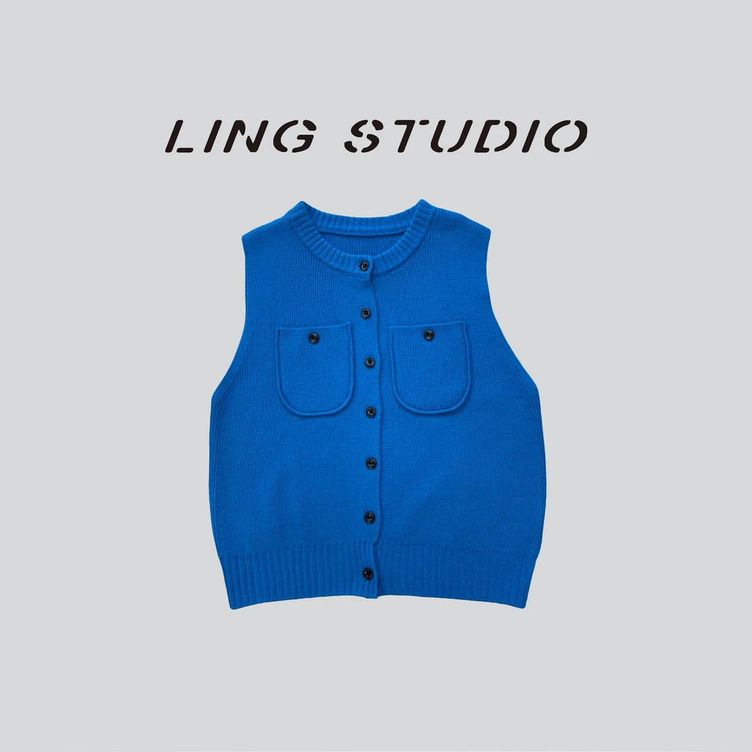 LING/STUDIO『』100%绵羊毛秋季时尚百搭圆领针织马甲5091502