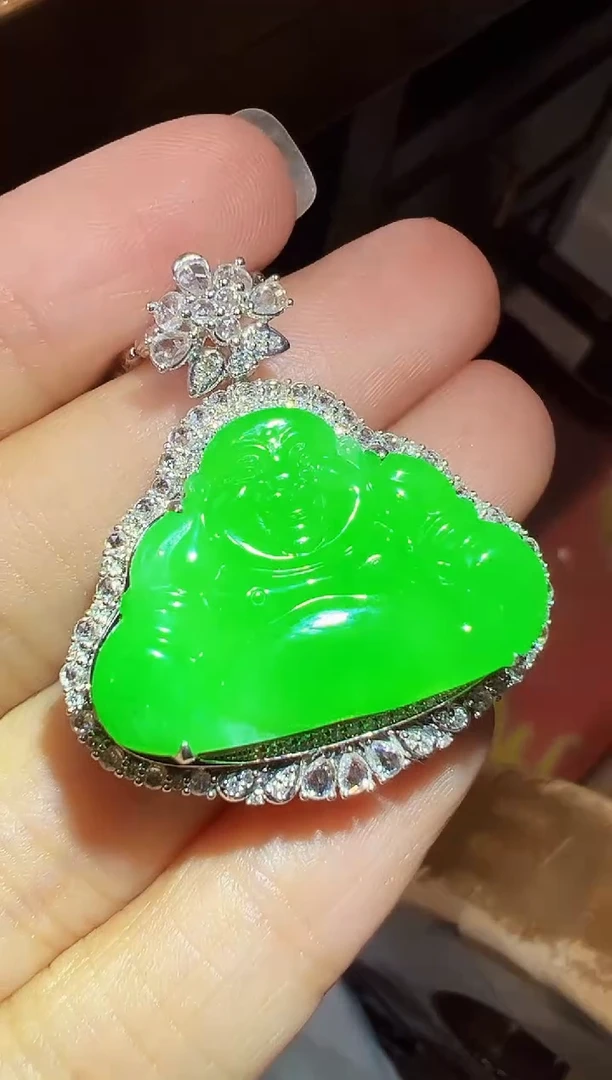 吊坠(不含链)18K金镶嵌翡翠佛公