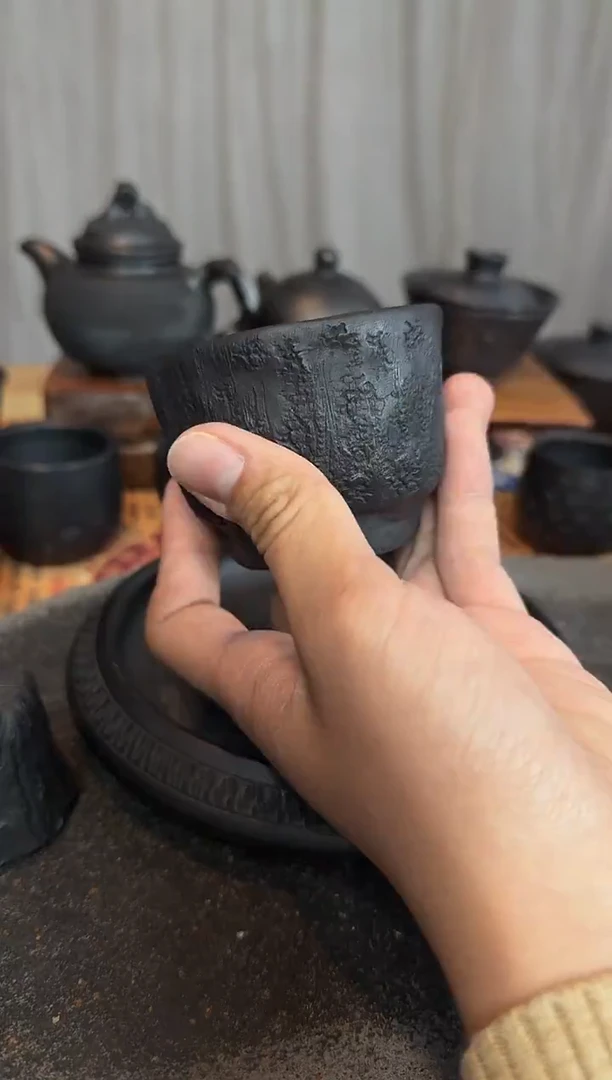 神农黑陶全品手捏杯