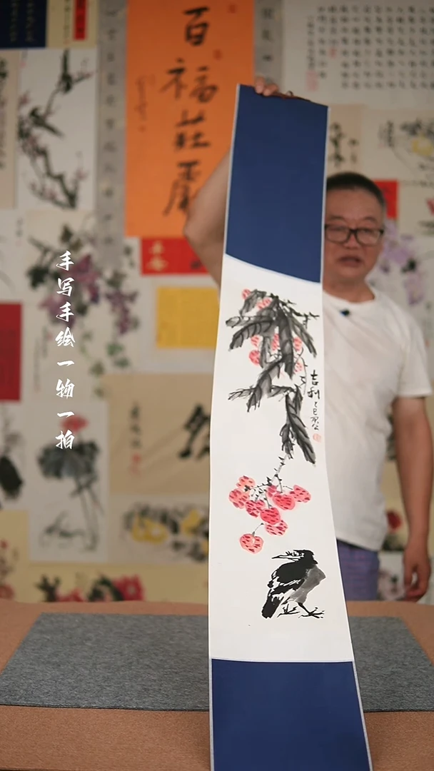 国画手绘-20*155卷轴花鸟