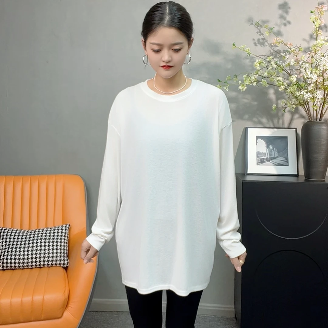 欧货2025春季新款宽松显瘦长袖T恤女圆领休闲百搭打底上衣潮