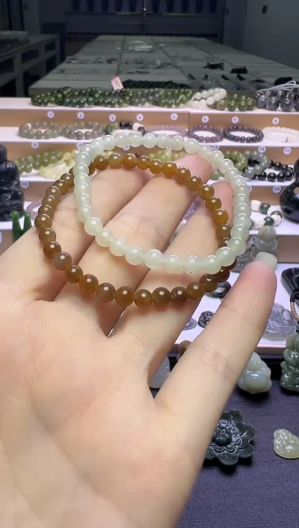 未镶嵌手串和田玉133号链接两个一起40米卡5mm
