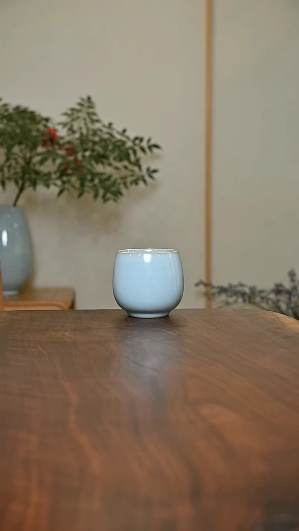 天青釉 手拉 暖心杯 微瑕 无款 150ml