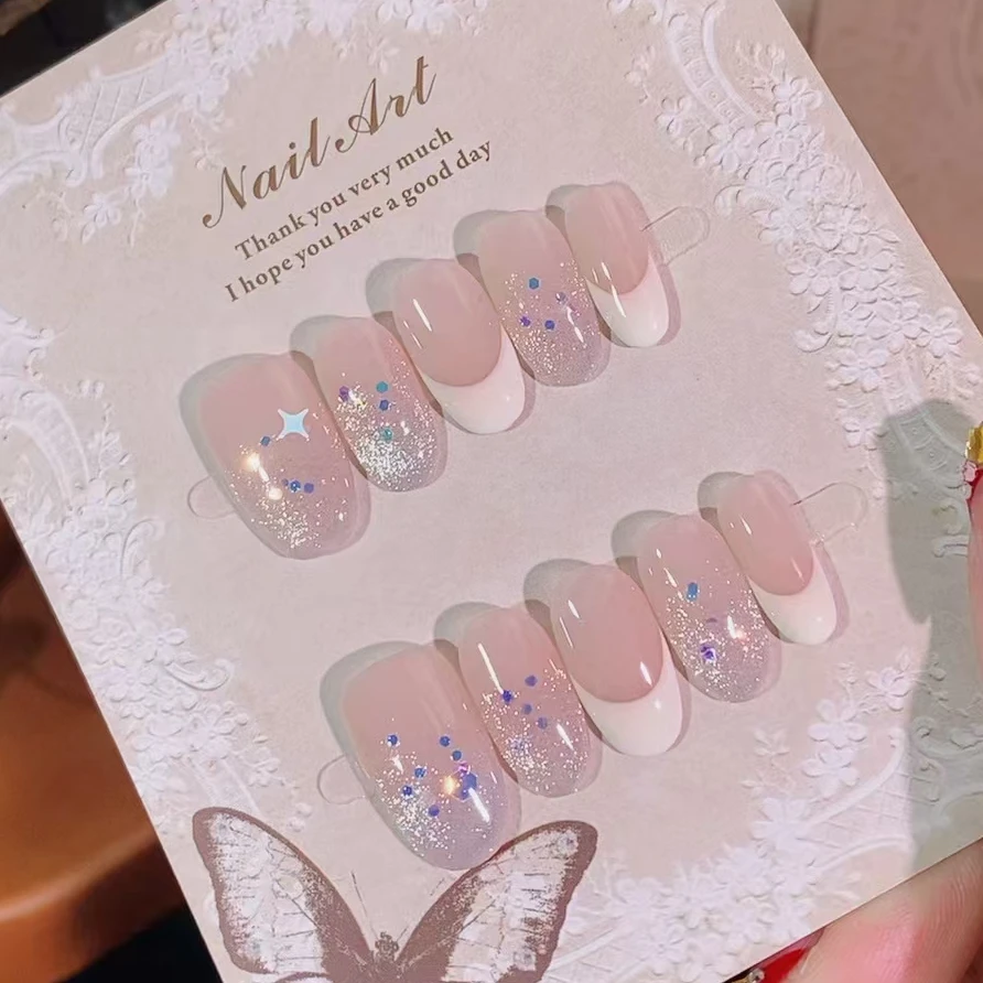 【椰云星光】ins风腮红甜心玻璃珠猫眼星星亮片法式穿戴甲