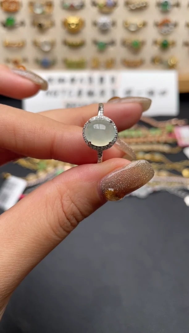 翡翠戒指银S925镶嵌一物一证一礼盒