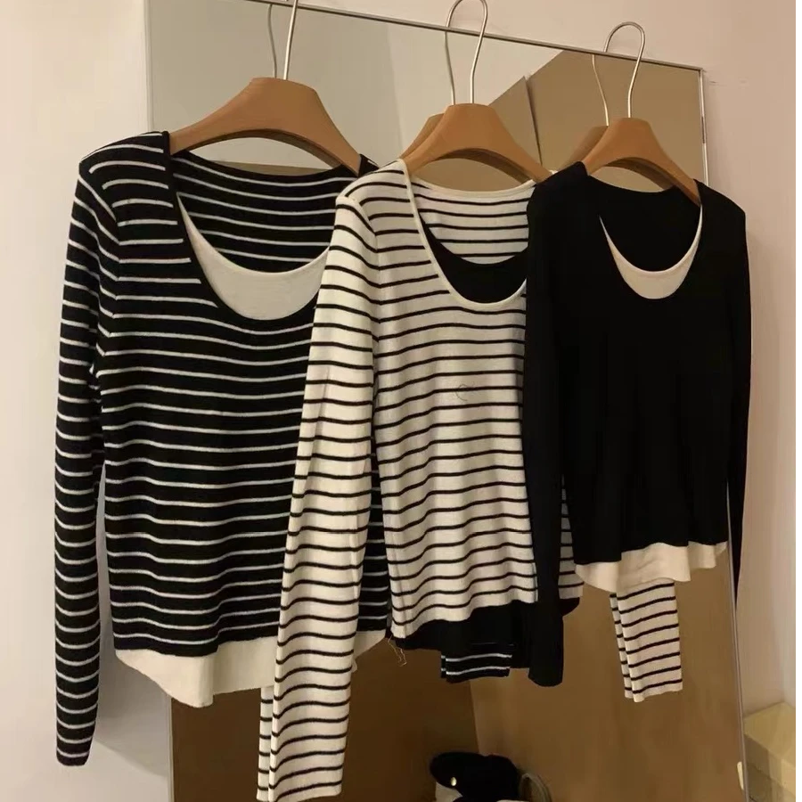 清仓福利~假两件优可丝圆领拼接打底春款