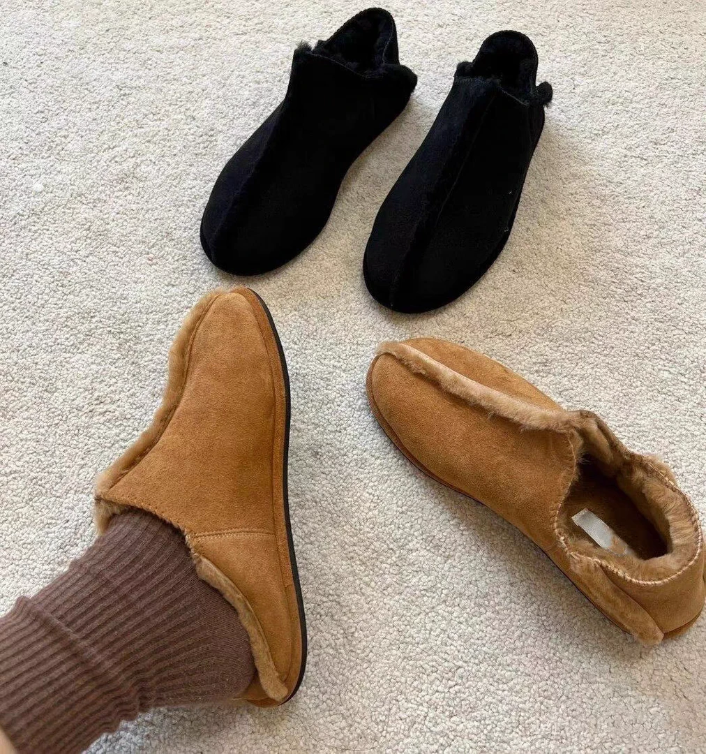 新款洛哥家冬季皮毛一体短靴软糯毛毛鞋慵懒随意暖和奶奶鞋可踩跟