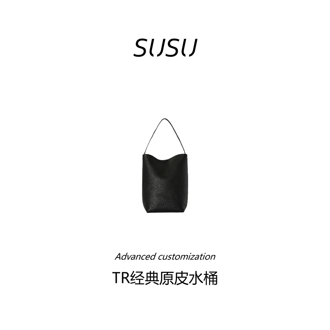 苏苏【TR经典原皮水桶】金标进口原厂牛皮 反绒皮内里 荔枝纹单肩包