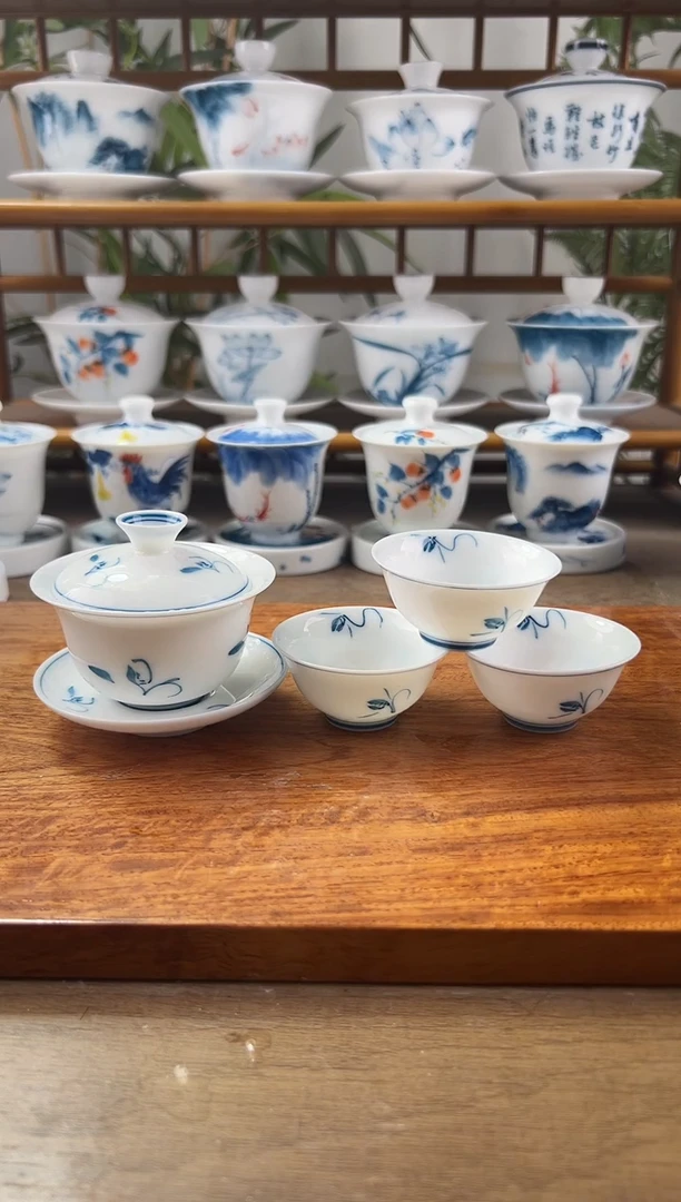 微瑕玉兰80ml三才盖碗+小玉兰杯3