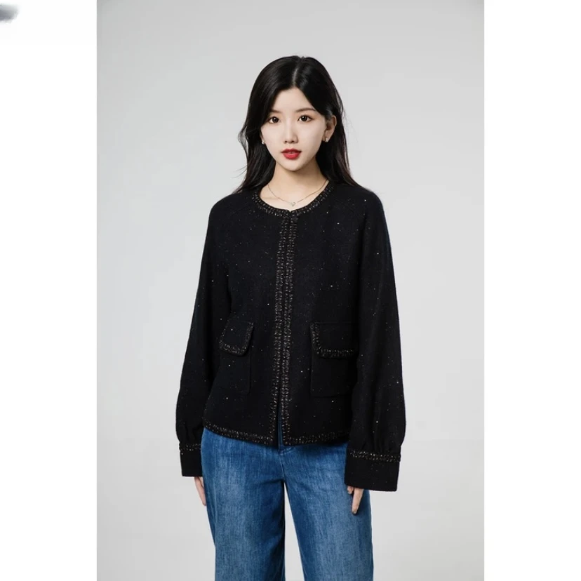 AMASS/阿玛施新款质感百搭气质细闪精致小香风花呢外套女5400312