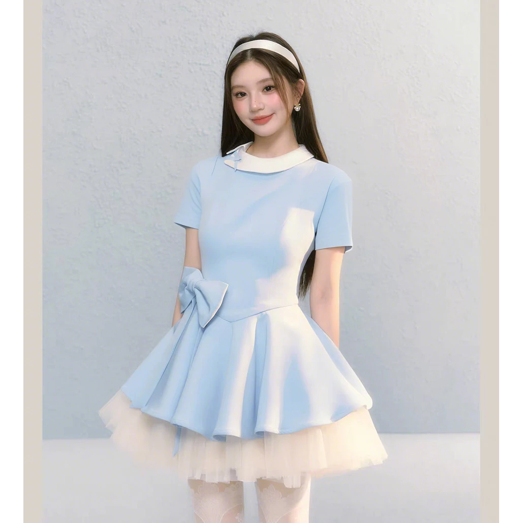 【蹦蹦】大码女装在逃公主蓬蓬裙网纱拼接法式芭蕾风连衣裙12073