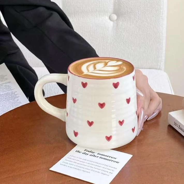 【HDM家】450ML 大号 手绘爱心马克杯 咖啡杯 奶杯 微瑕不售后
