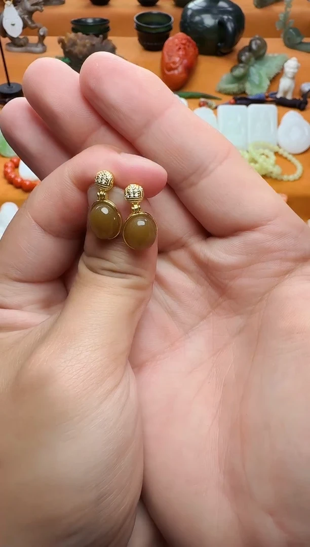 和田玉银S925镶嵌耳饰耳钉 01