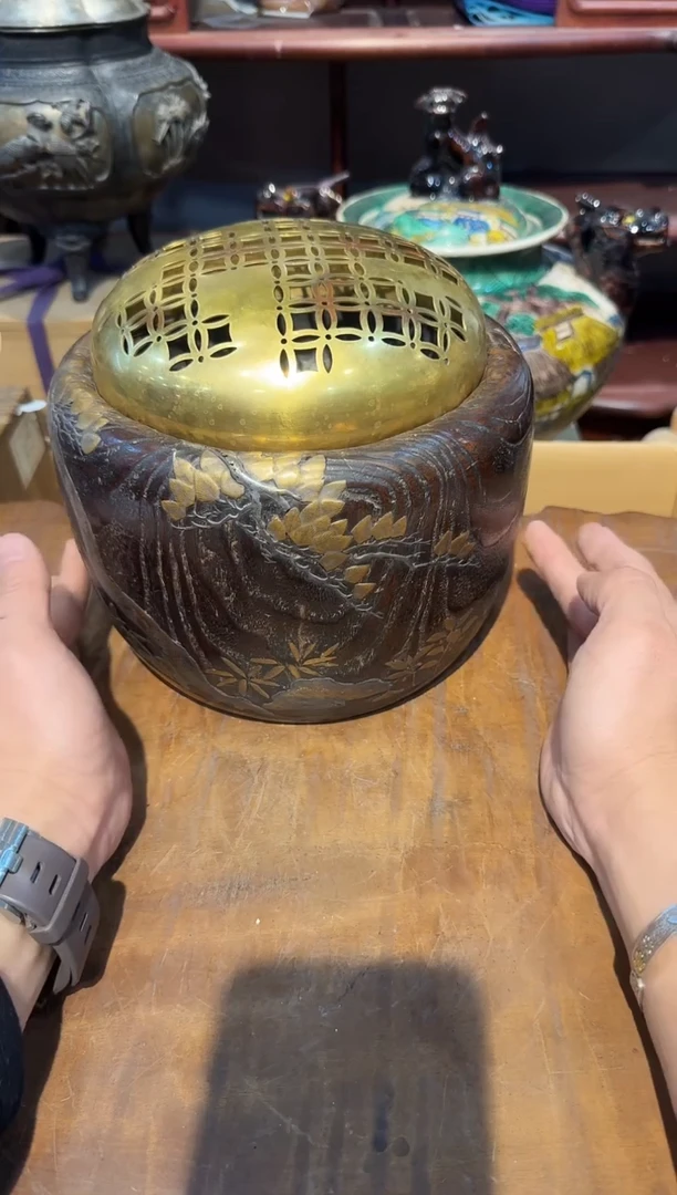 木实木金莳绘小火钵