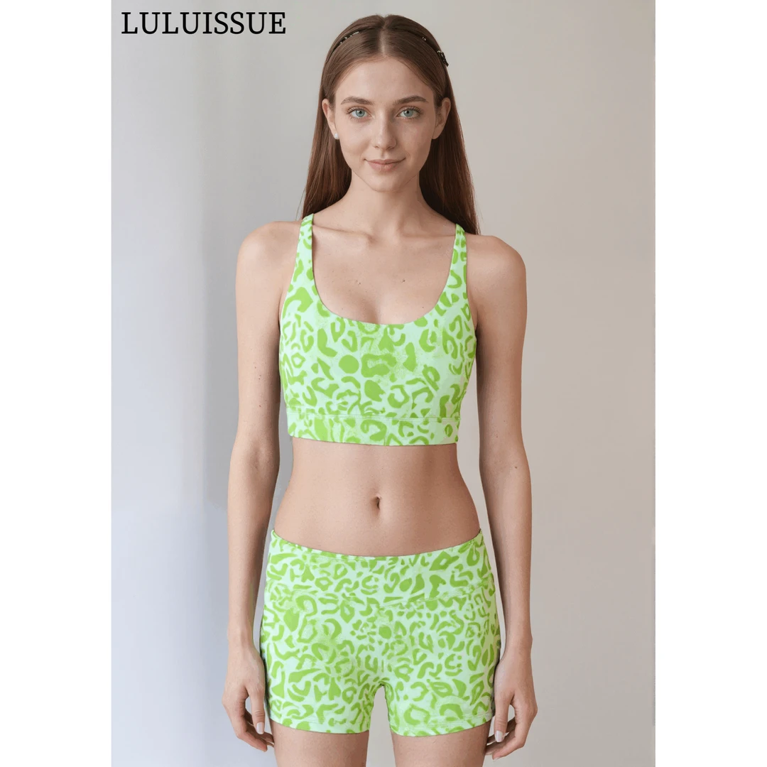 LULUISSUE艰苦|绿色豹纹综合运动跑步女士短裤绿色豹纹女士吸汗健
