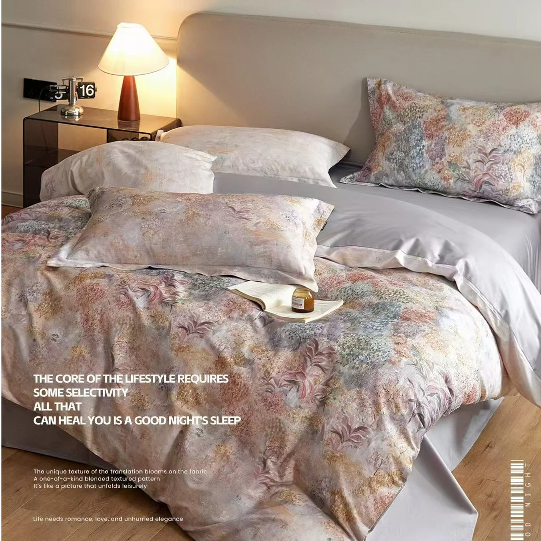 C7826 高端纯棉120s双股数码印花小拼角四件套 佩里200*230欧式