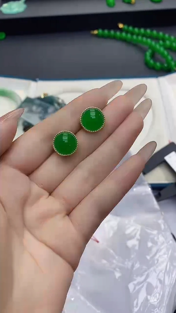 未镶嵌翡翠耳饰翡翠满绿耳饰h031