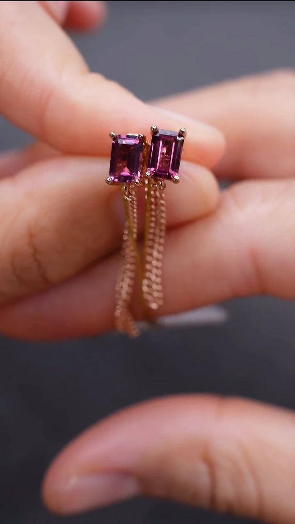 石榴石耳饰银S925镶嵌耳饰