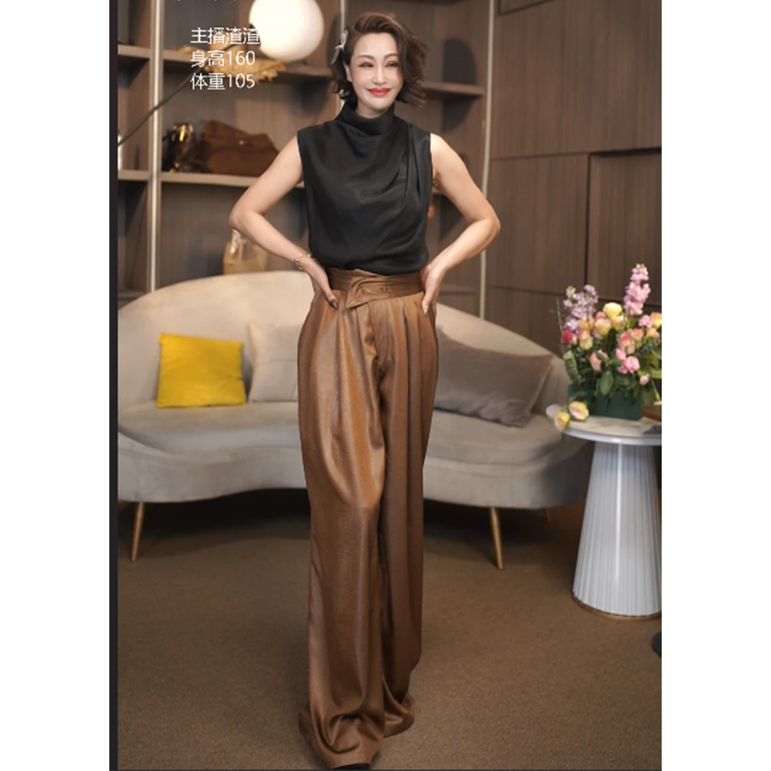 RJ00005 时尚气质显瘦高腰休闲设计感小众休闲阔腿裤