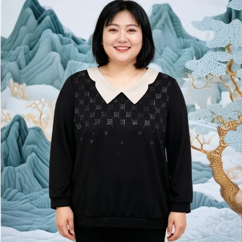 翻领时尚风纯色中老年女装秋季新款针织面料天然棉七分袖妈妈装