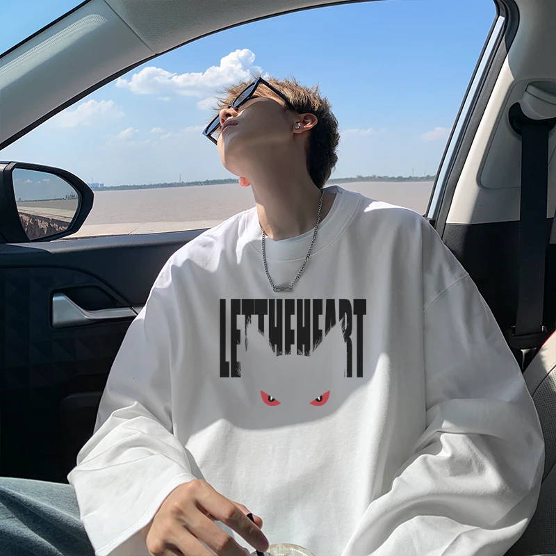 凯颂大码300斤美式复古高街纯棉长袖t恤男女秋冬宽松显瘦打底衫