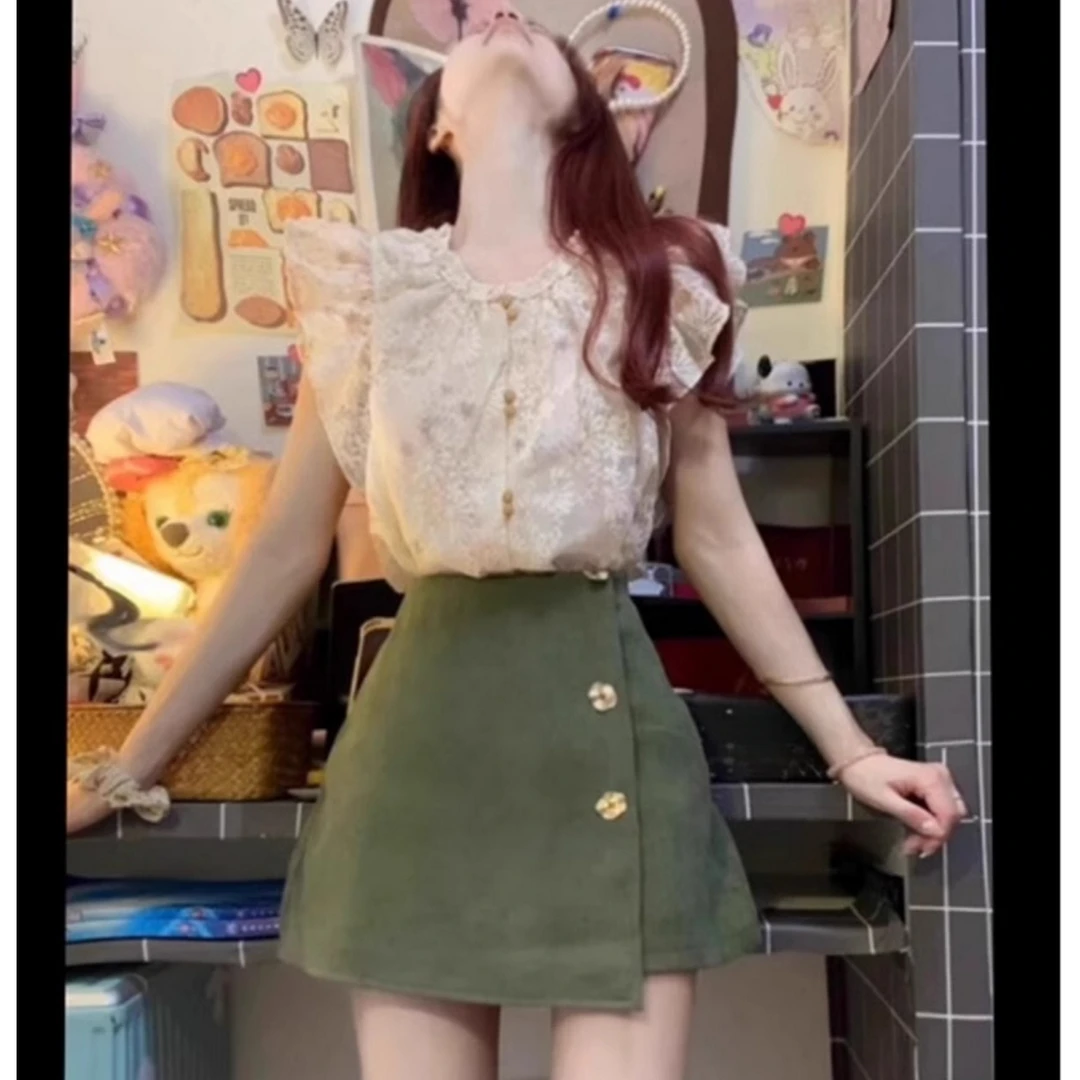 夏装搭配一整套盐系轻熟洋气减龄气质女神范短袖上衣裙子两件套装