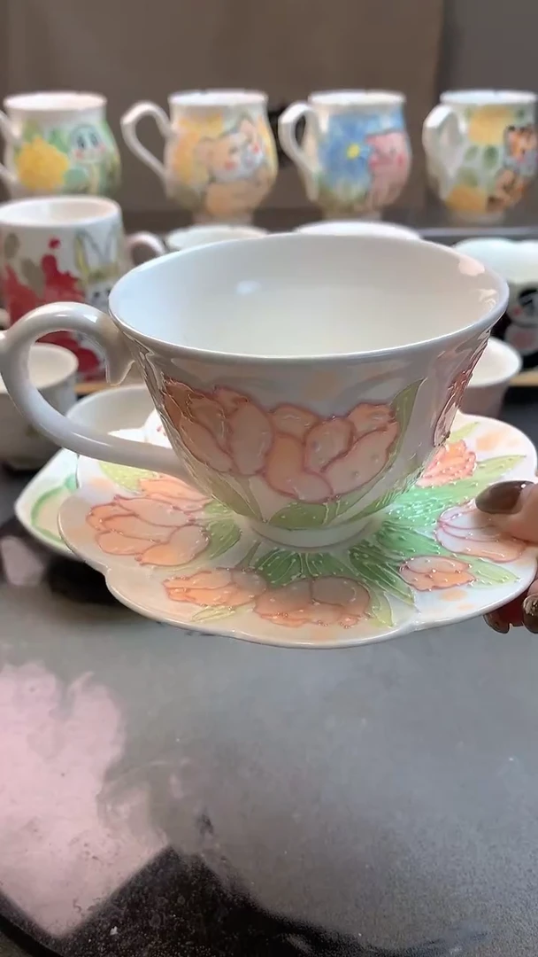 一味*手绘*郁金香咖啡杯