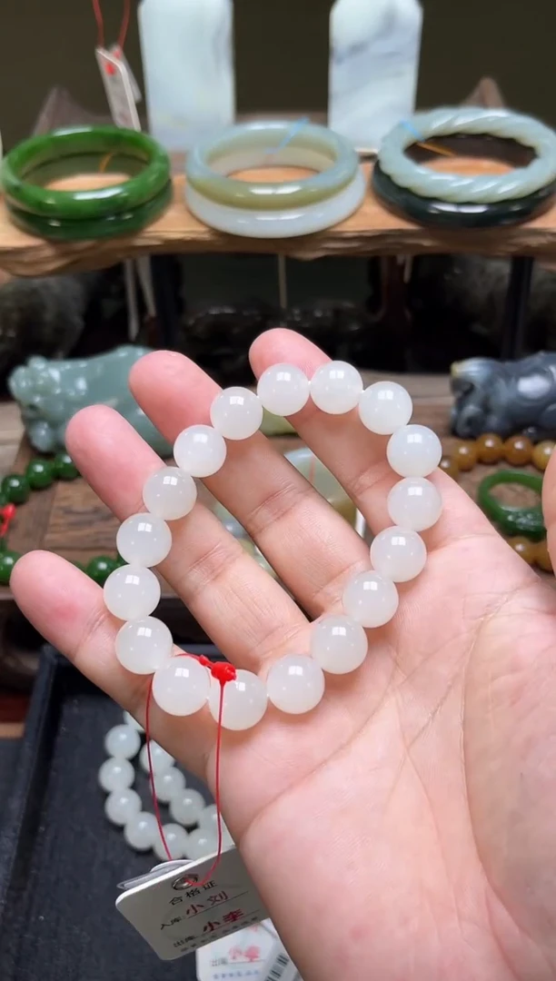 手串未镶嵌和田玉卡12青海白玉 圆珠 多样性发一