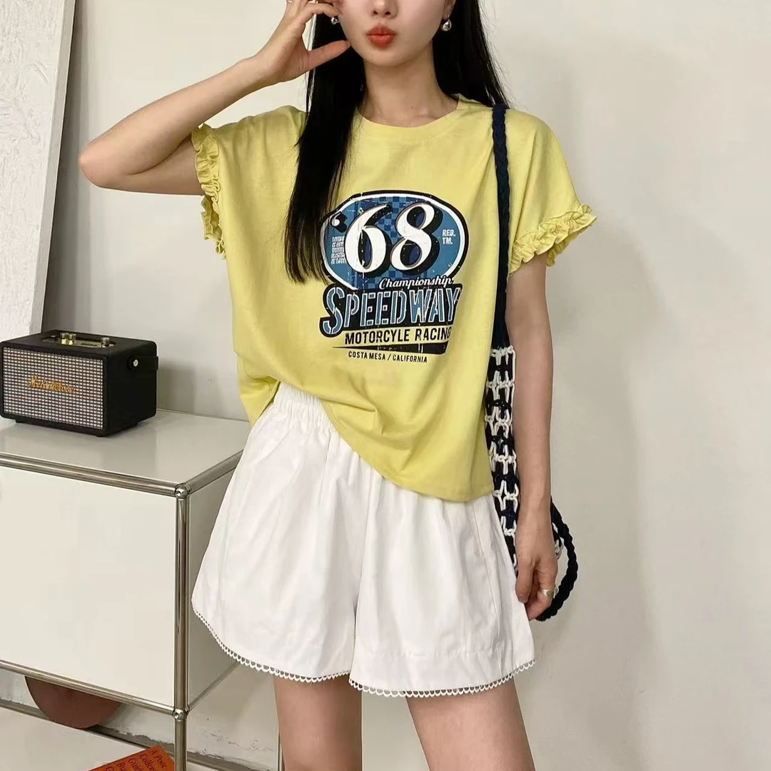 【锦衣服饰】SSJ 25061欧货数字印花圆领短袖T