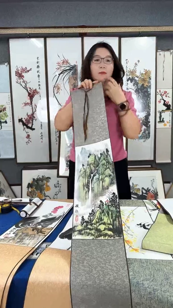 国画山水图 手绘卷轴20*125