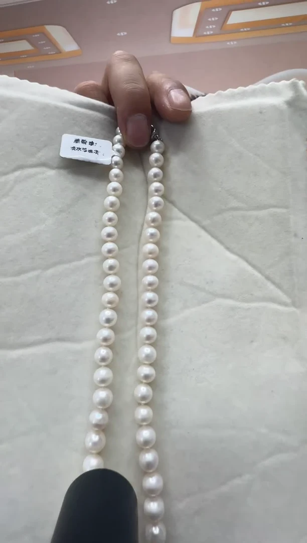 淡水珍珠银S925镶嵌项链淡水珍珠项链8-9mm