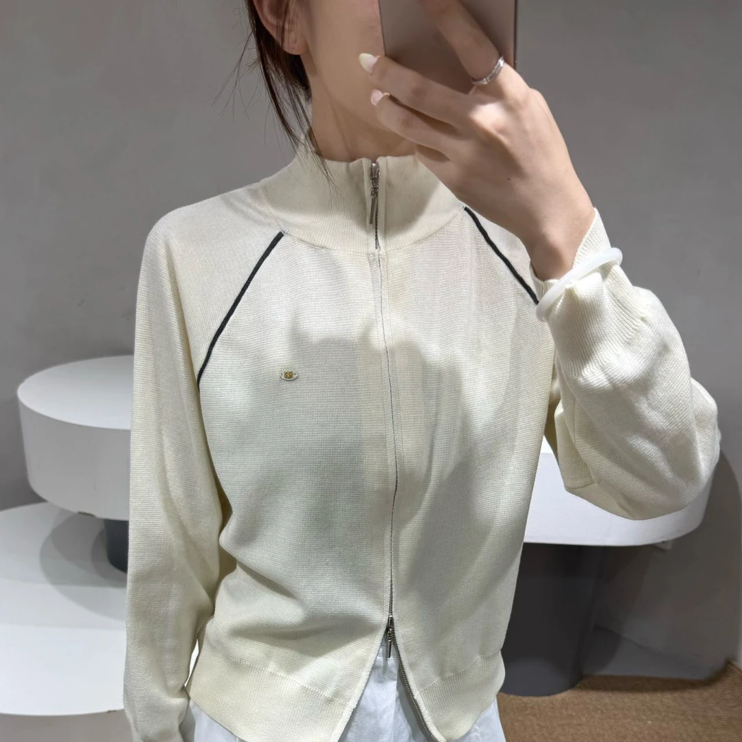 25早秋新款时尚气质百搭立领拉链针织开衫女宽松显瘦毛衣外套上衣