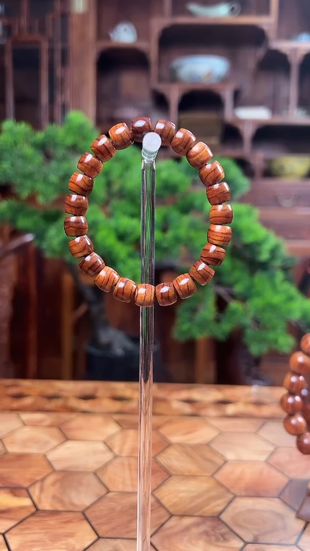 手串/手链黄花梨/降香黄檀保真海黄8mm桶珠直切 山水纹油梨料