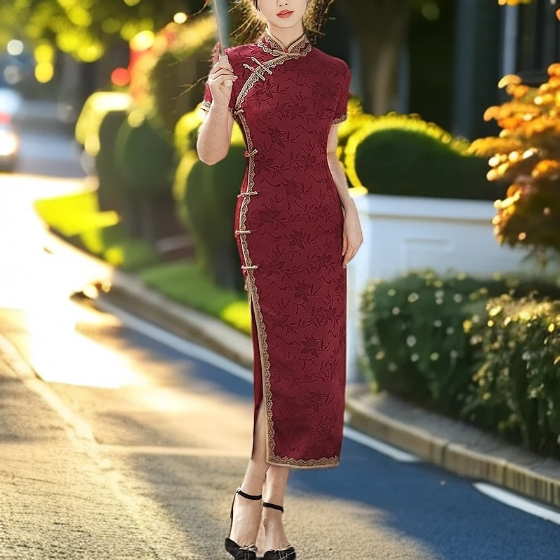 喜婆婆婚宴装红色连衣裙2025高端妈妈礼服日常高贵新中式旗袍修身