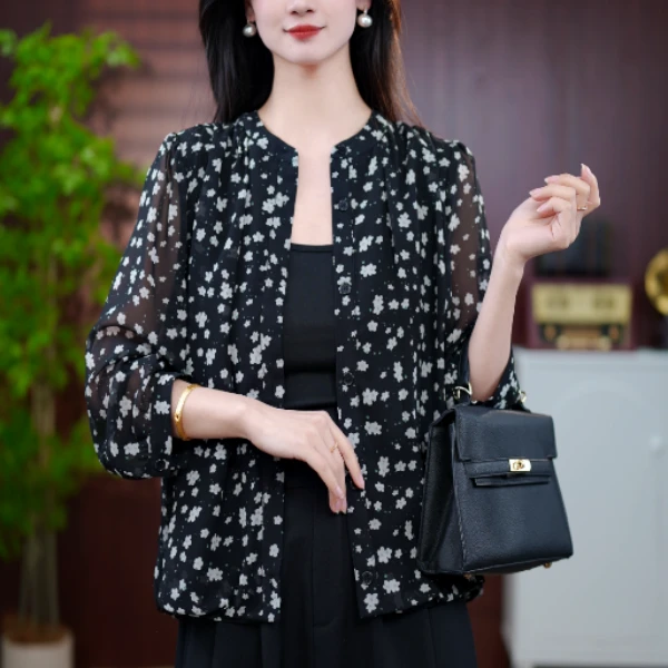 2025新款栀花吟碎温柔开衫女衬衫外套薄款防晒衫外搭空调衫夏