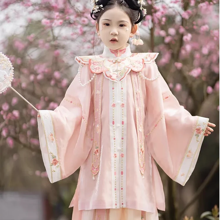 HQGG01【花琼】春秋花琼女童汉服儿童明制云肩古风超仙飘逸春秋国风