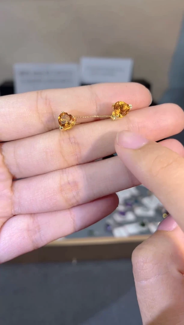 银S925镶嵌耳饰黄晶天然宝石