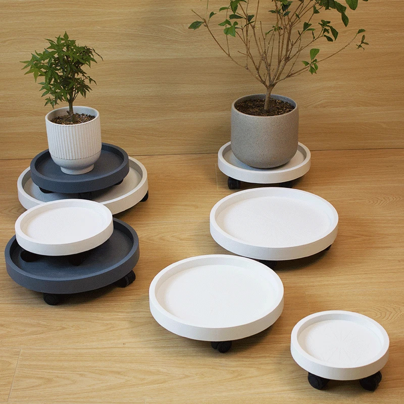 卉馨钢化加厚花盆底座托盘加深圆形花盆托盘带轮子绿植移动养花