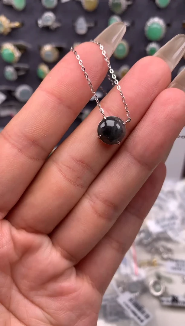 吊坠(不含链)银S925镶嵌翡翠项链