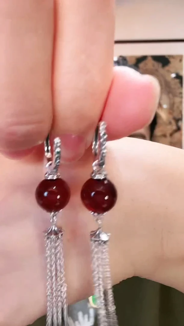 【闪购商品】琥珀裸石银S925镶嵌耳饰