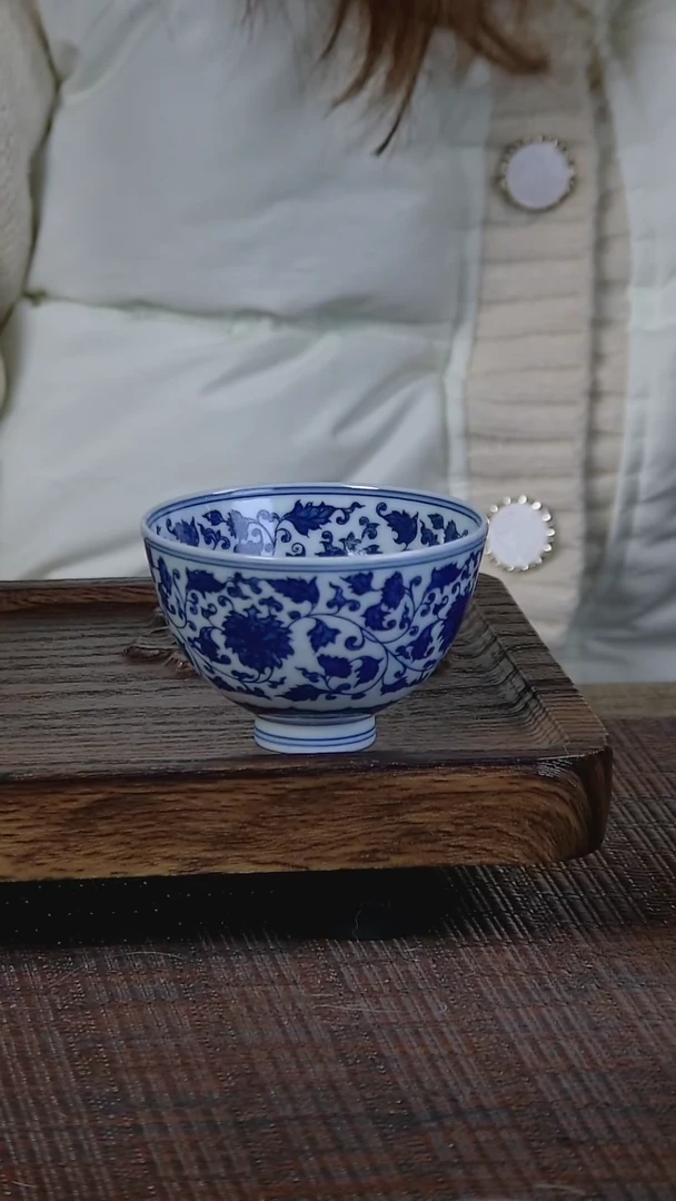 【闪购商品】折葵非器手工手绘满工缠枝鸡心杯