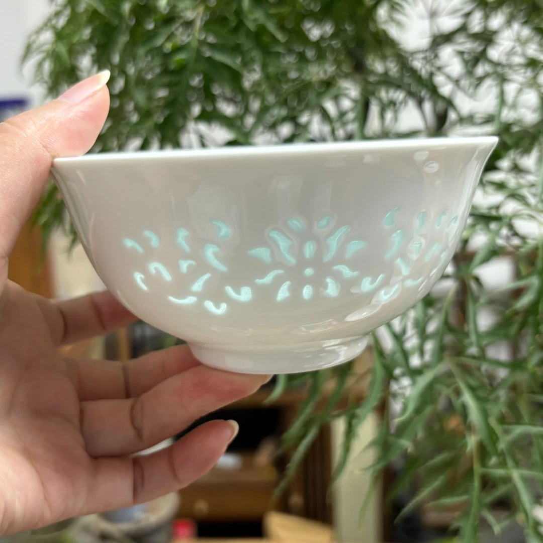 【观造集/月满玲珑间白】景德镇餐具米饭碗高温玲珑瓷素碗白瓷